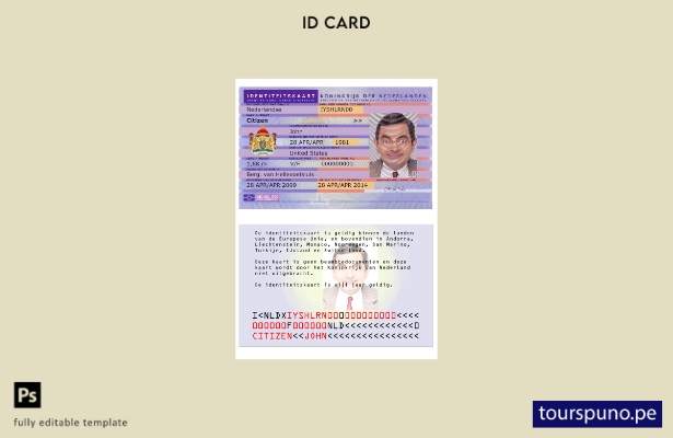 plantilla de versión de identificación de Holanda lista para imprimir